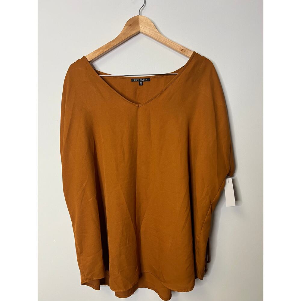 New Glory Burnt Orange/Brown V-Neck Short Sleeve‎ Blouse - Size 3XL
